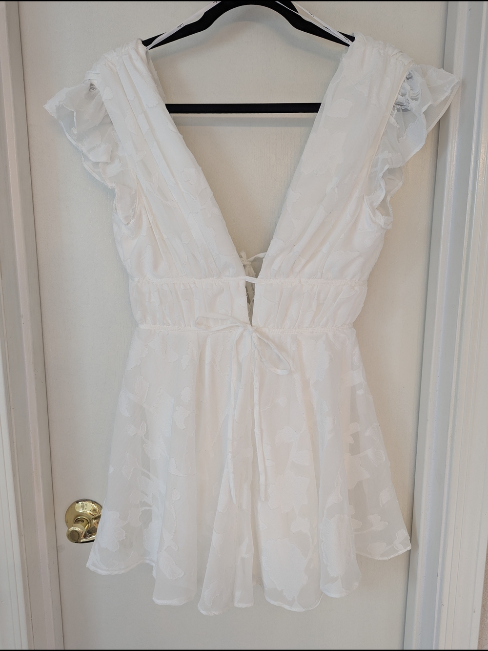 Lulu's White Tie-Front Mini Dress with Embroidered Detail